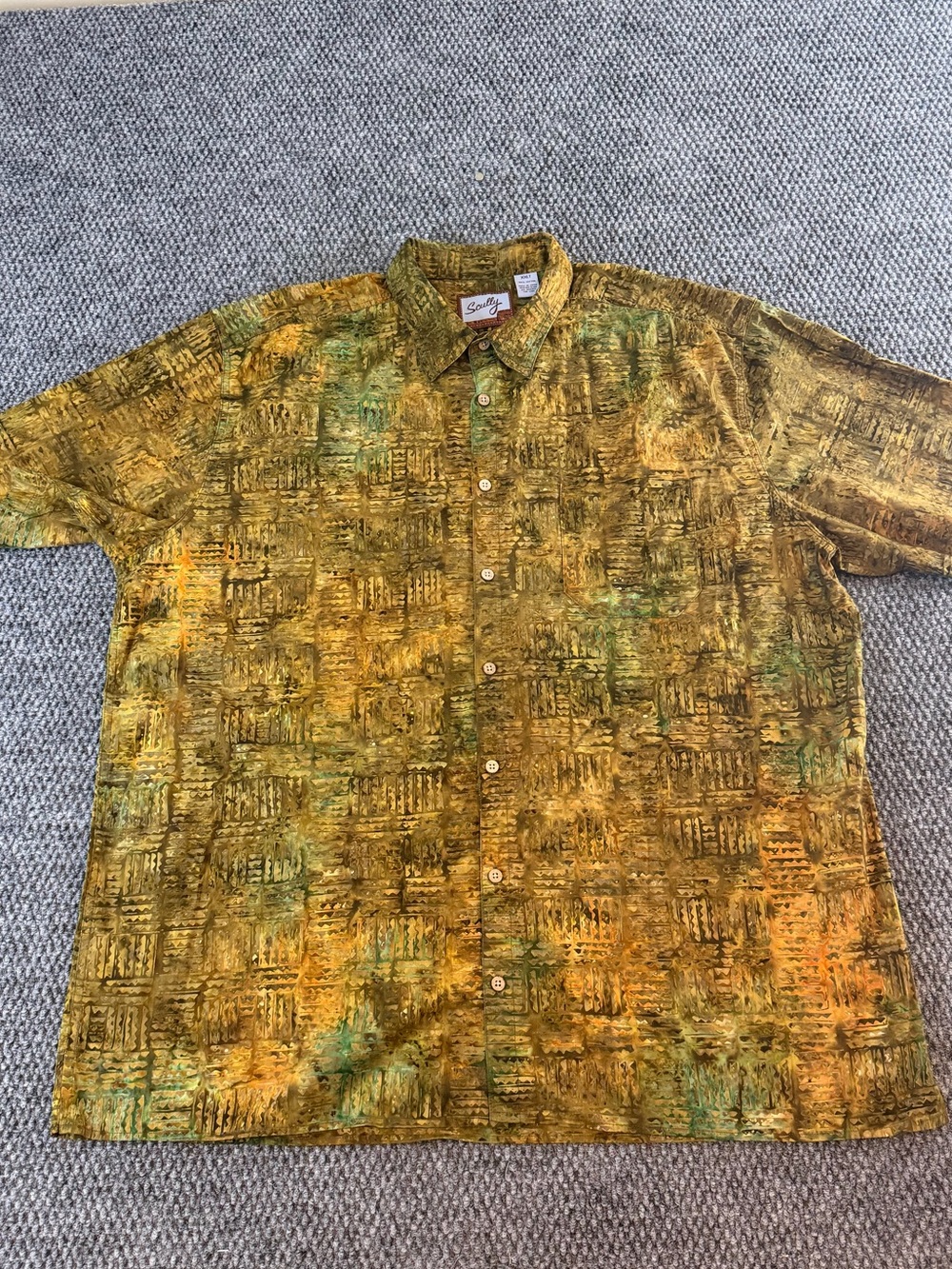 Scully Mens Western XXLT Shirt Abstract Geometric Grid Earthtone Button Up
